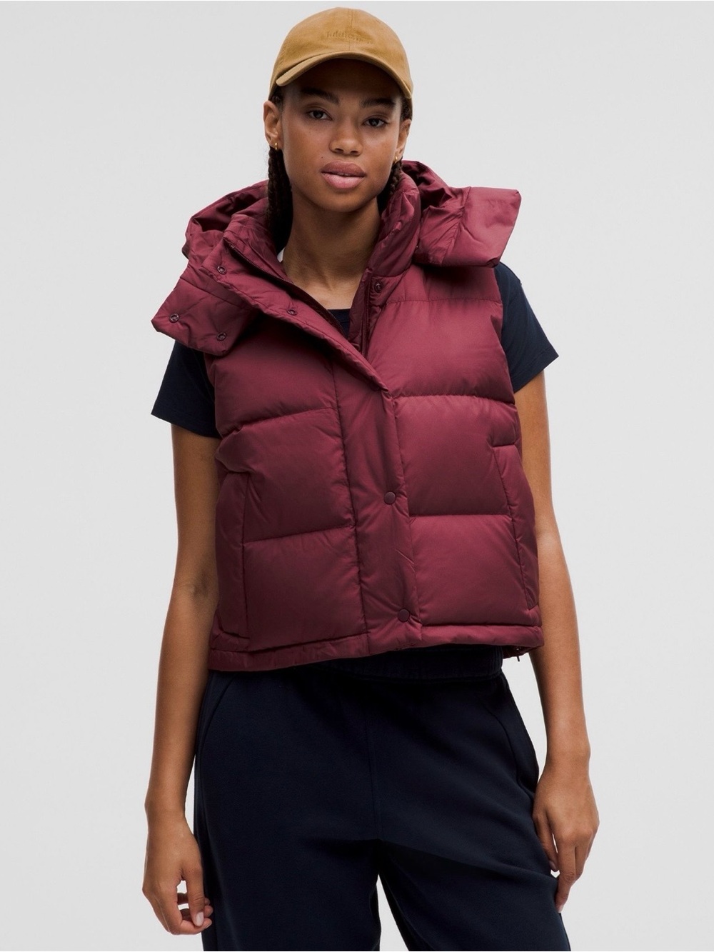 lululemon athletica Burgundy Quilted Puffer Vest with Hood